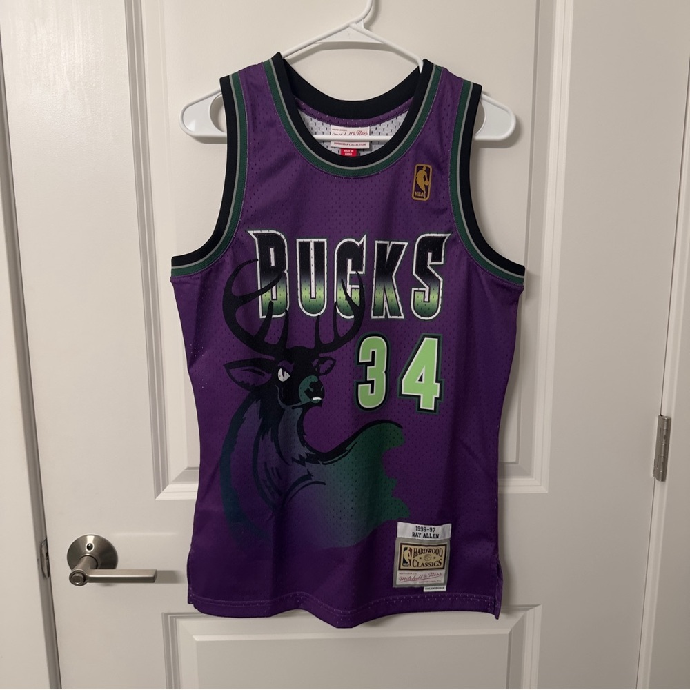 Mitchell & Ness Purple Hardwood Classics Jersey - Ray Allen Bucks #34